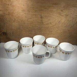 Lot of Six (6) Corning Corelle Butterfly Gold Coffee Mug D Handle M Wave OK USA